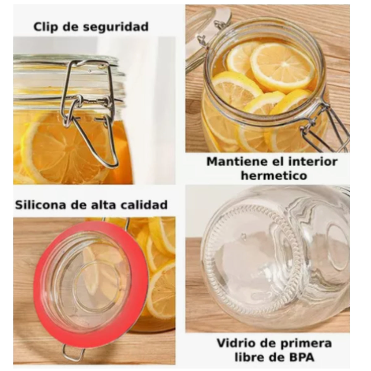 Set de 4 frascos de vidrio con tapa hermética de Clip