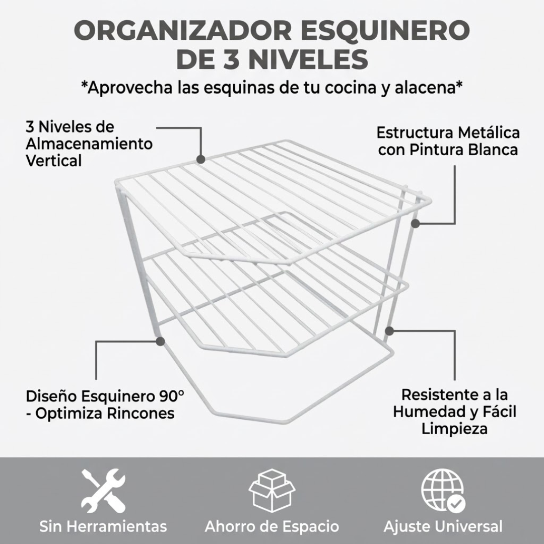 Organizador Esquinero de Platos 3 Niveles | Blanco Good & Good