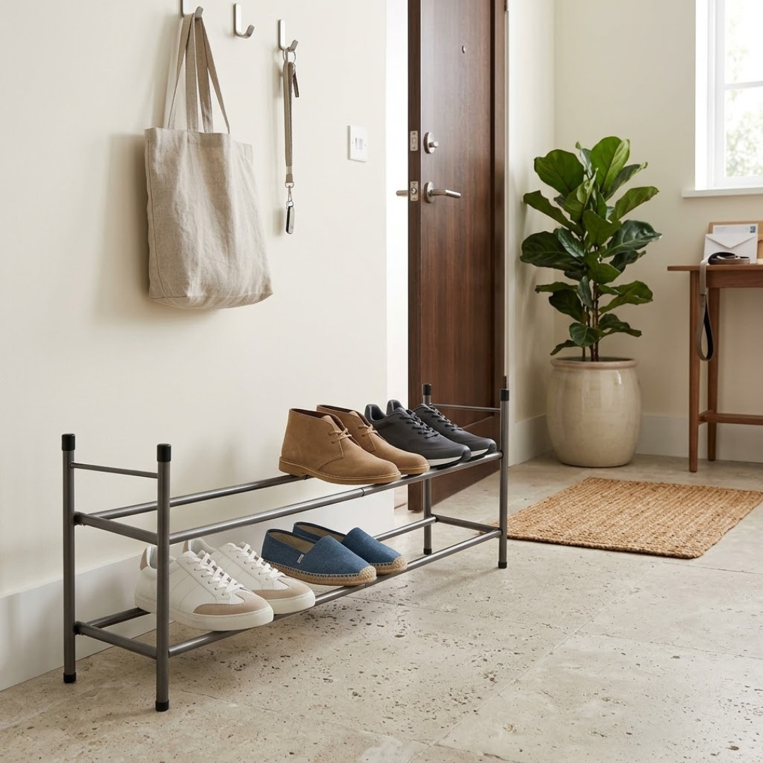 Zapatera Expandible de Metal de 2 Niveles - Organizador de Calzado Ajustable para Clóset y Entradas
