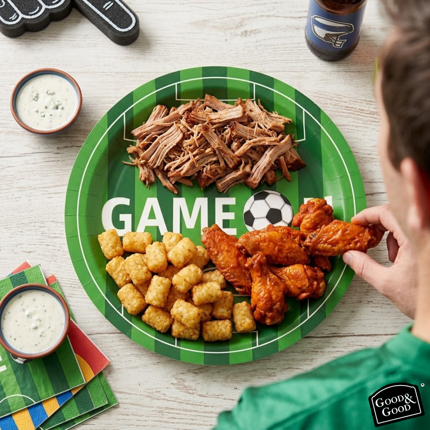 Set de 4 Platos Grandes de Plástico – Diseño Fútbol "Game On"