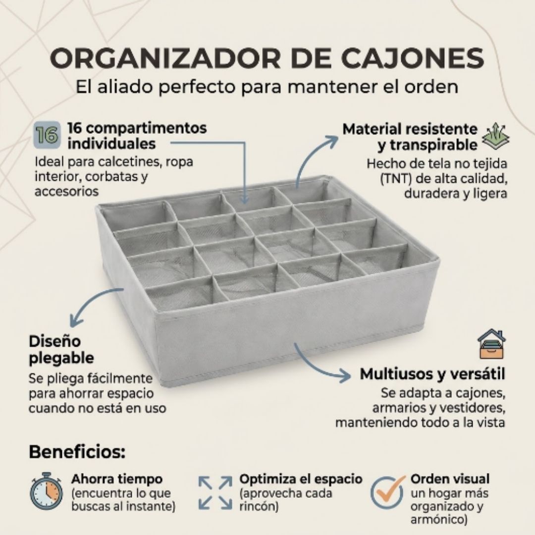 Caja Organizadora de Tela con 16 Divisiones