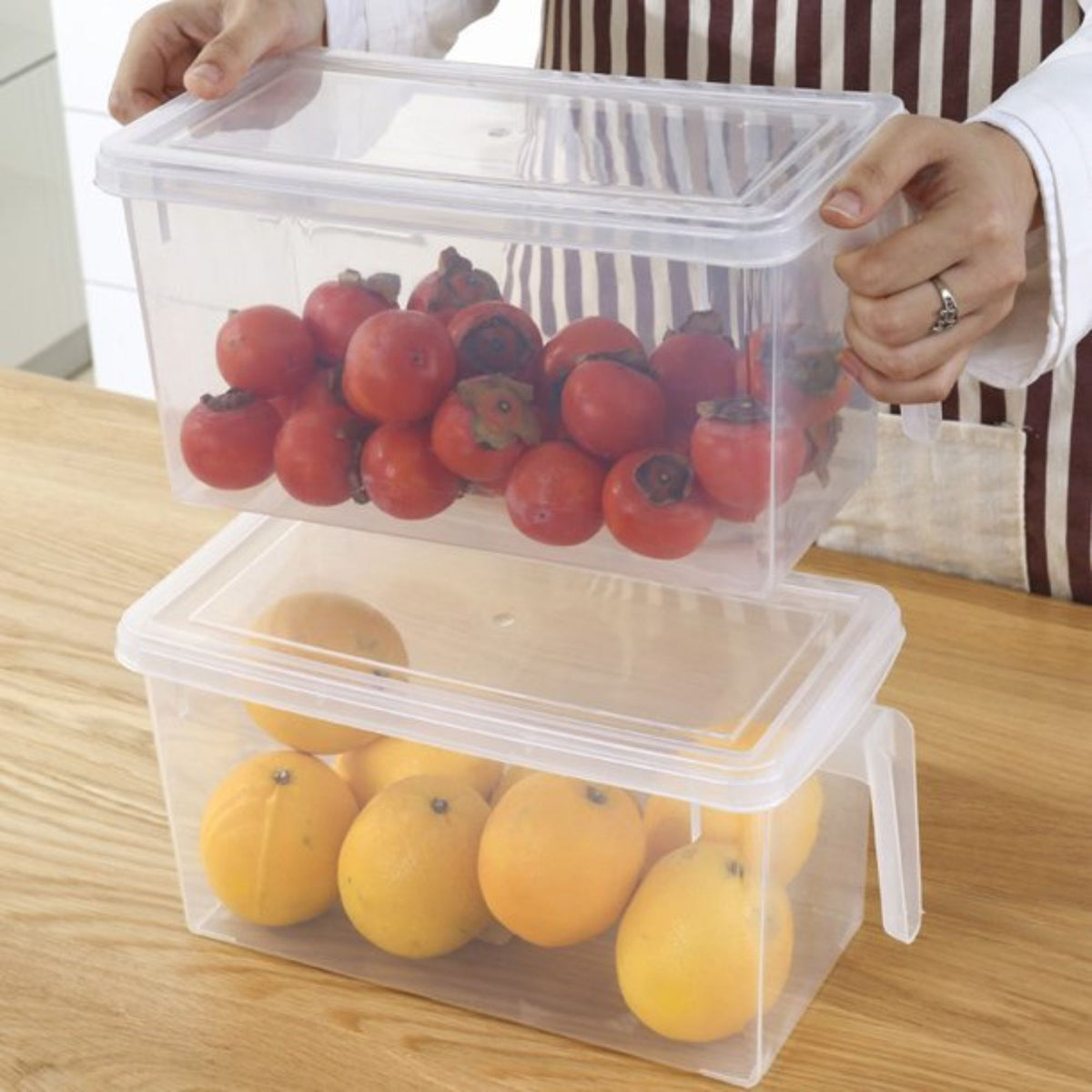 Organizador Transparente con Asa y Tapa para Refrigerador y Alacena| Good & Good