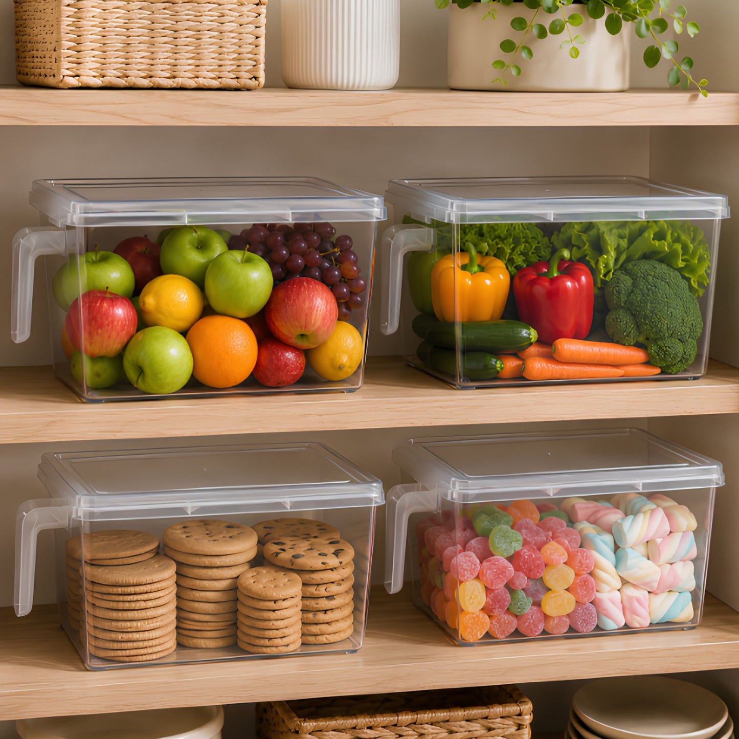Juego De 4 Organizadores Para Refrigerador Con Tapa Y Asa