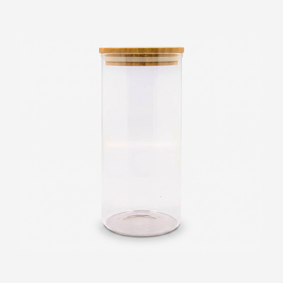 Recipiente de vidrio con tapa hermética de bambú 1.4 L