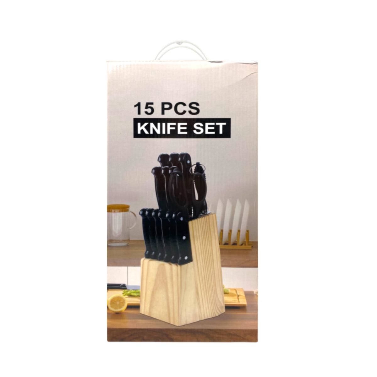 Set de cuchillos, tijeras y afilador 14 pzs y base de bambú