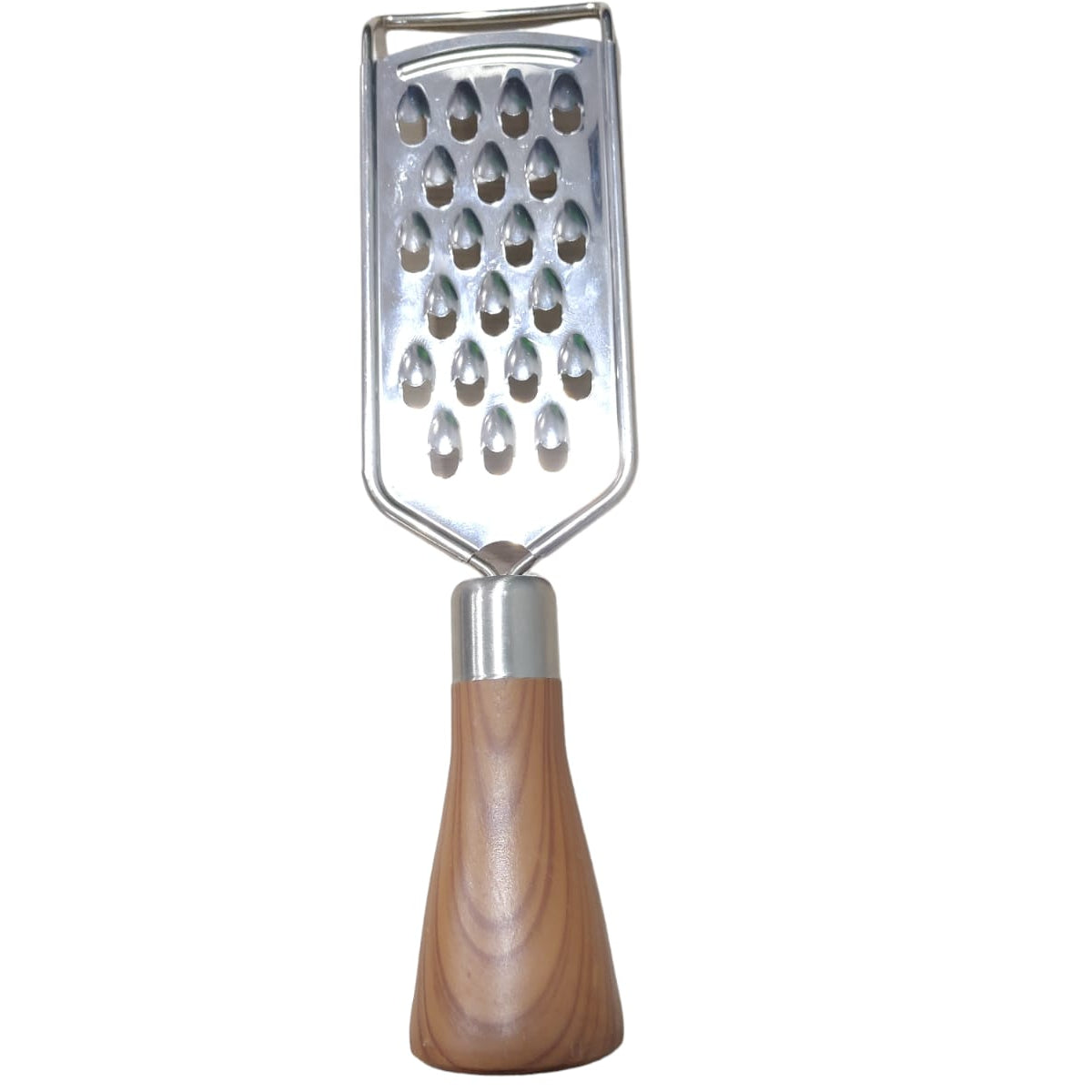 Rallador de acero con mango de plástico con diseño de madera