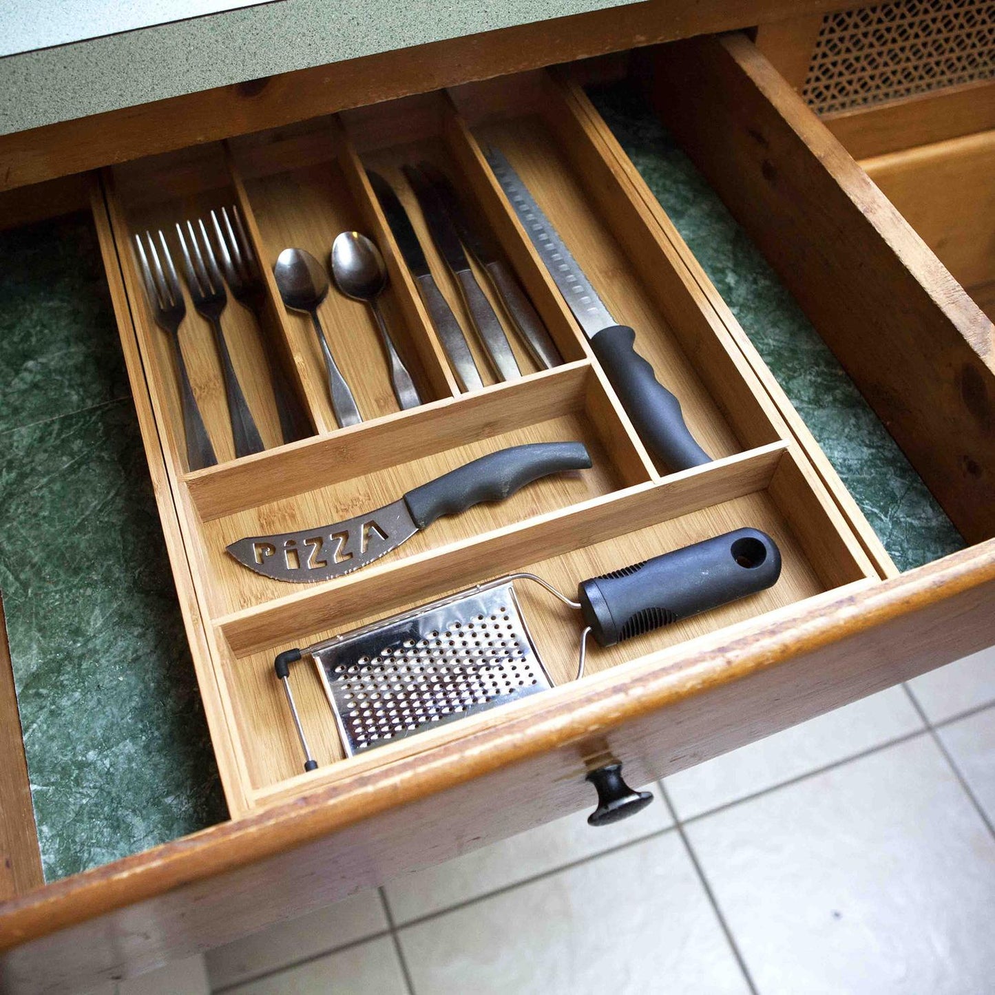 Organizador de utensilios de bambú expandible de 33 a 58 cm