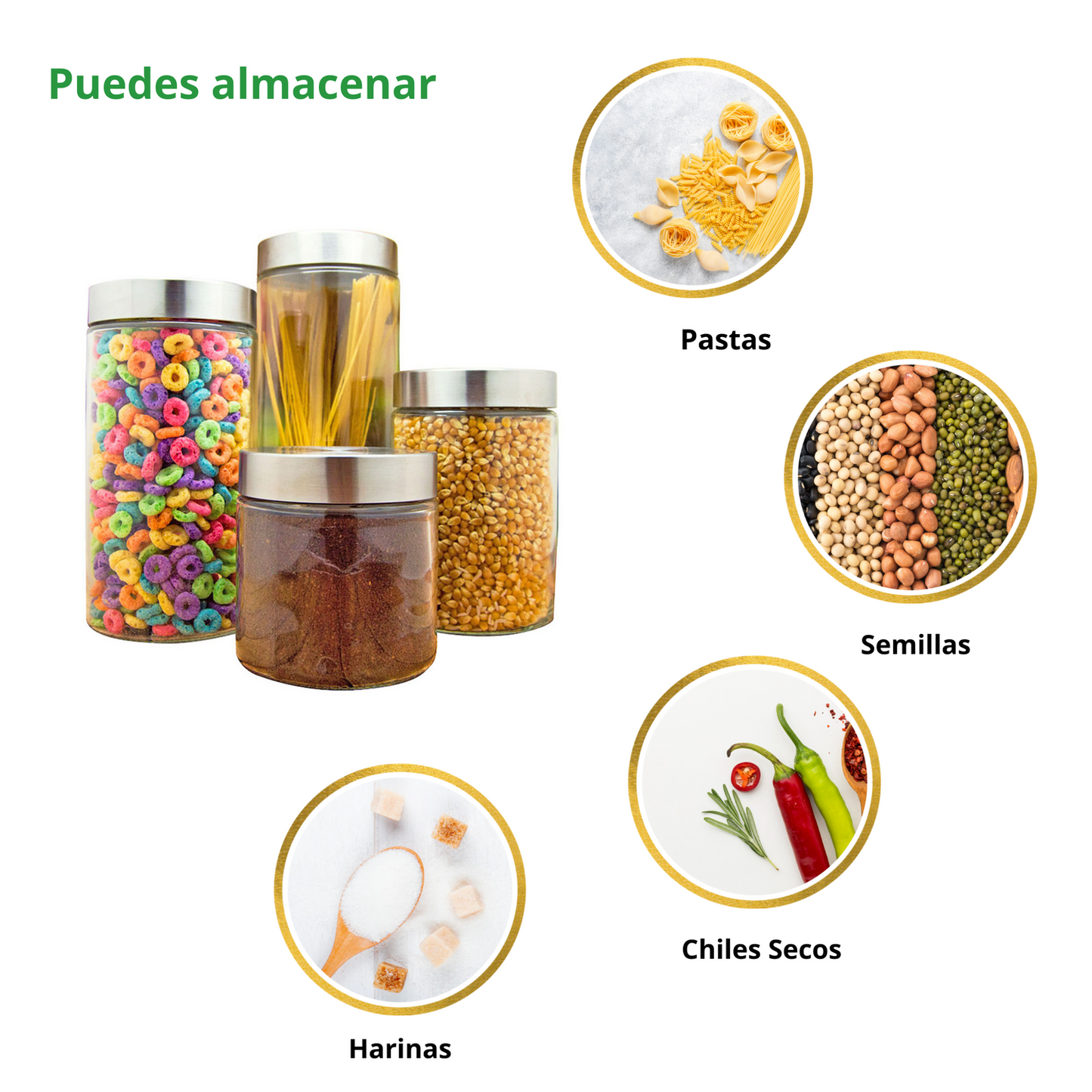Set de 4 Frascos de vidrio con tapa 2 L, 1.6 L, 1.2 L, 800 ml