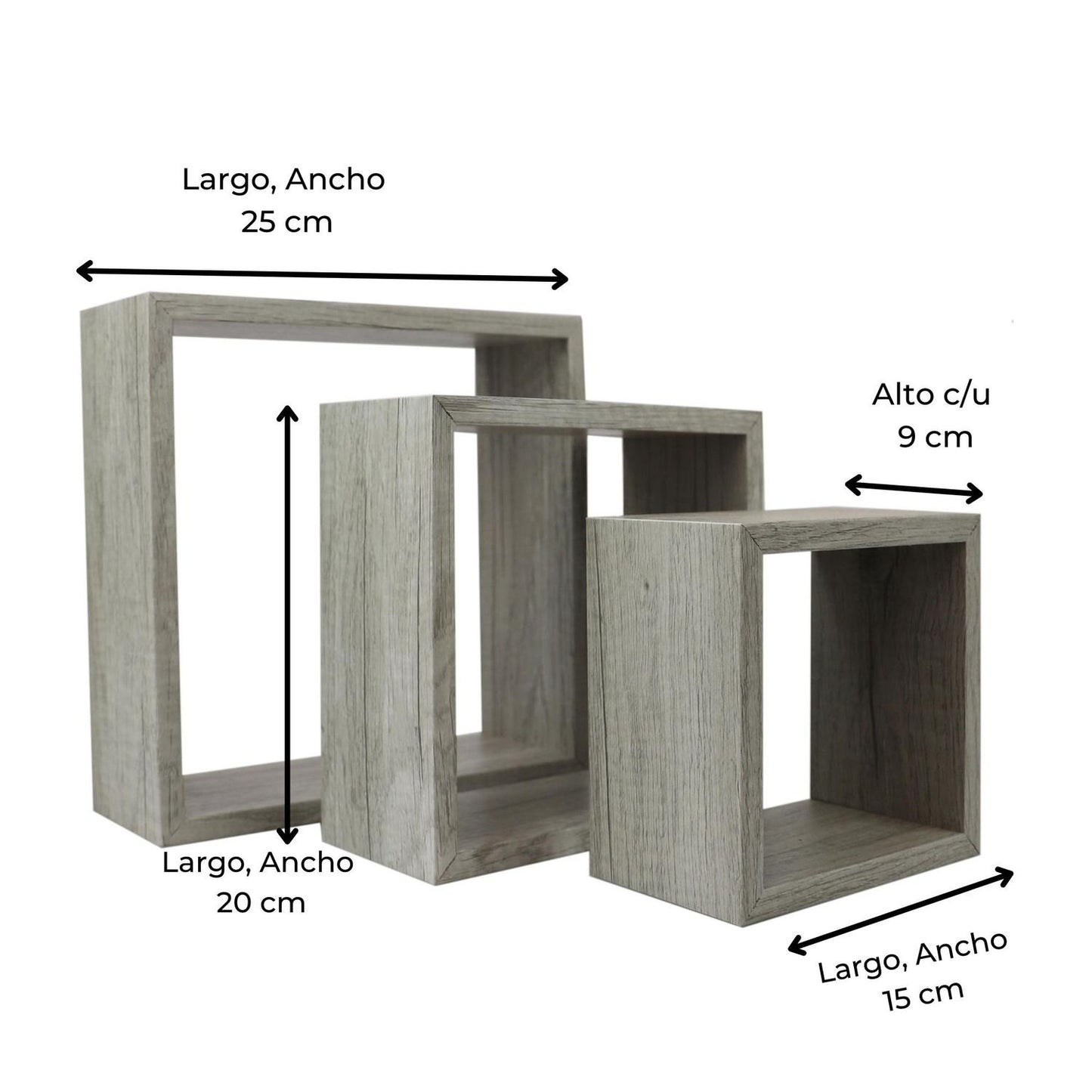 Set 3 repisas flotantes cuadradas minimalista Gris decora hogar