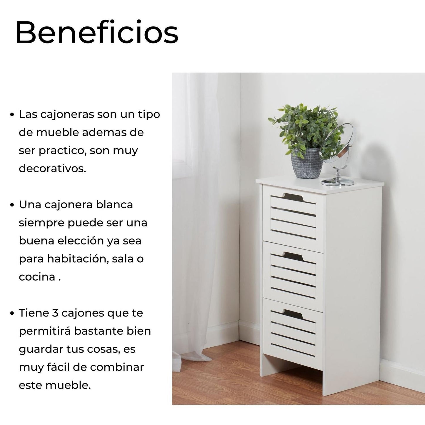 Cajonera, Cómoda Organizadora Color Blanco De Madera