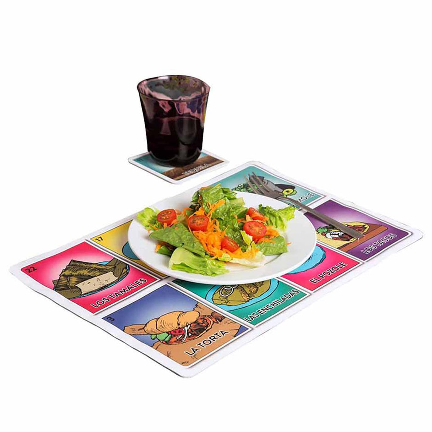 Juego de manteles individuales y porta vasos para 4 personas