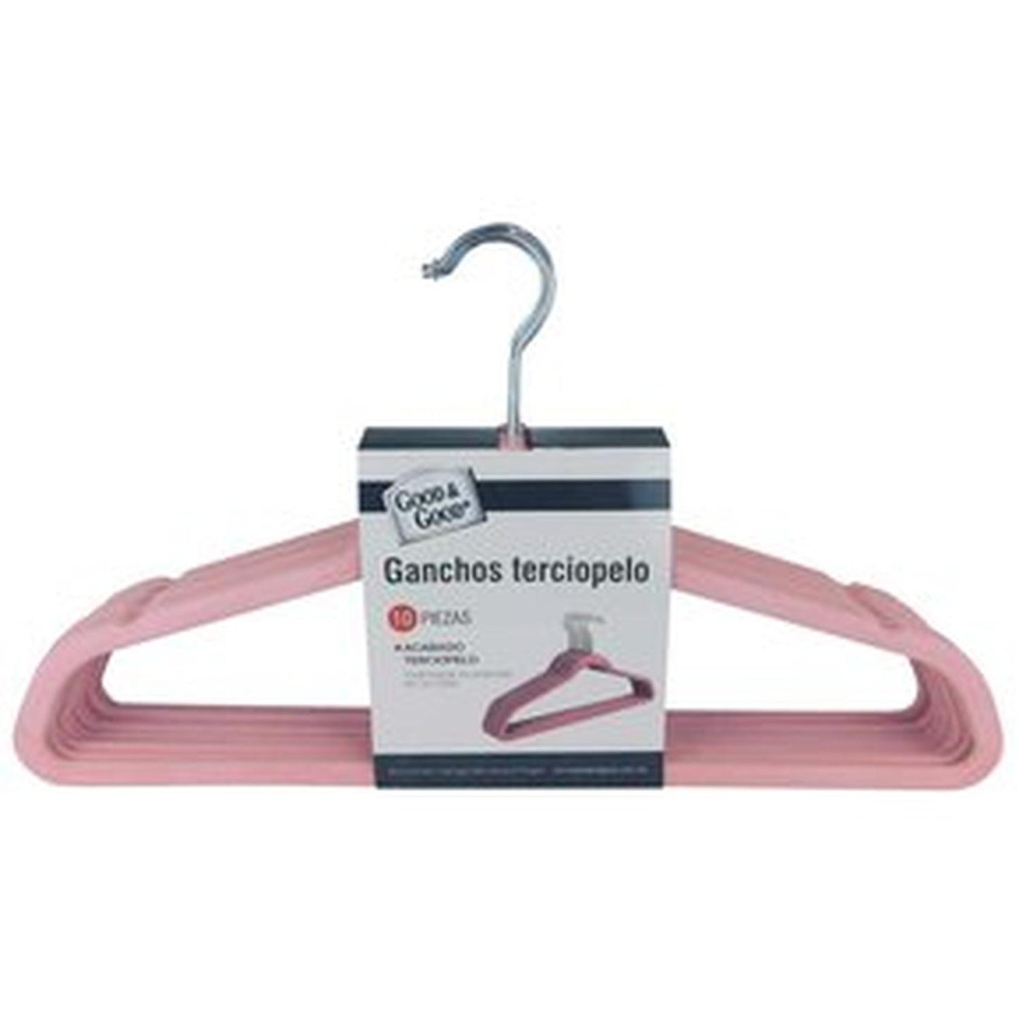 Set de 10 ganchos para ropa de terciopelo rosa