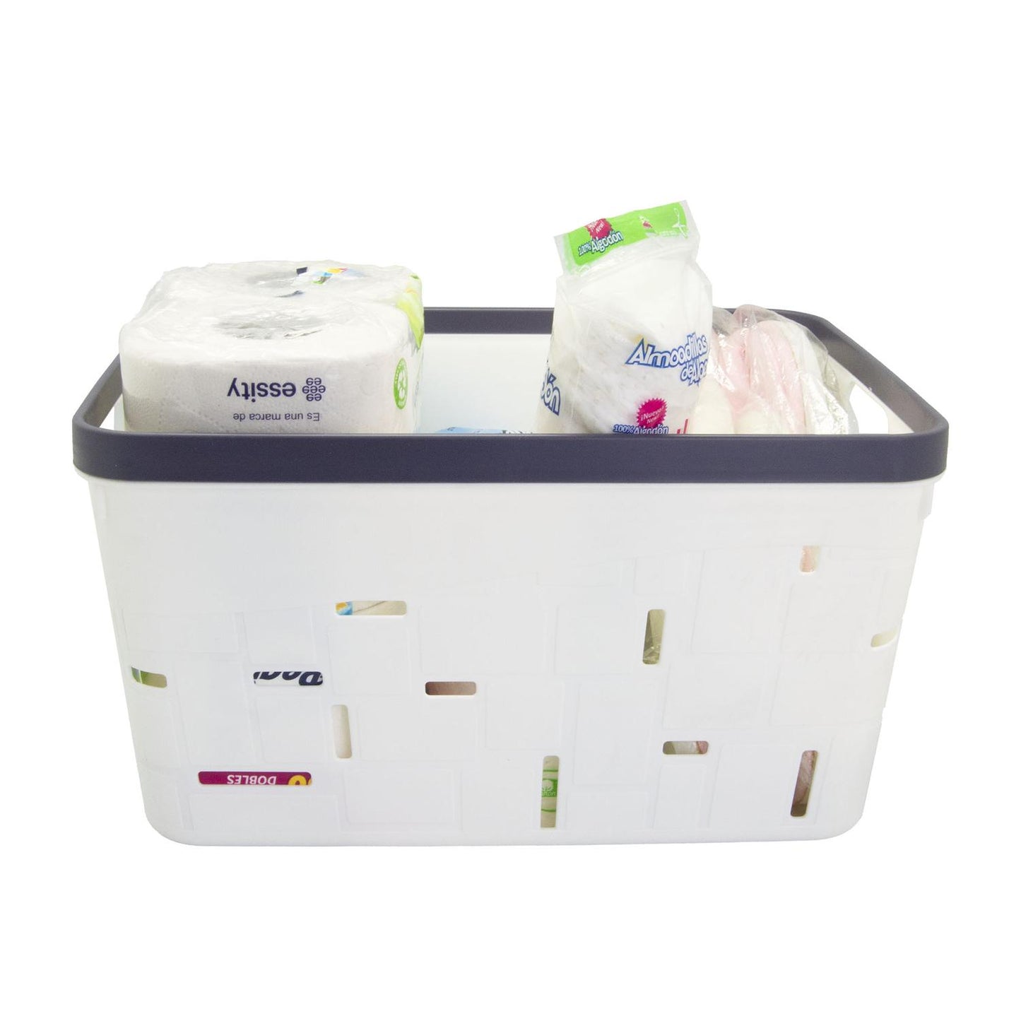 Canasta de plástico grande con asas rectangular 36 x 22 x 27 cm