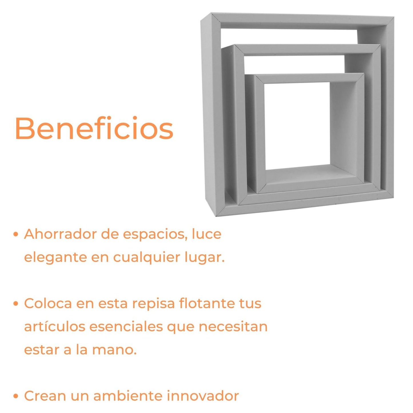 Set 3 Repisas Flotantes Cuadradas Blancas