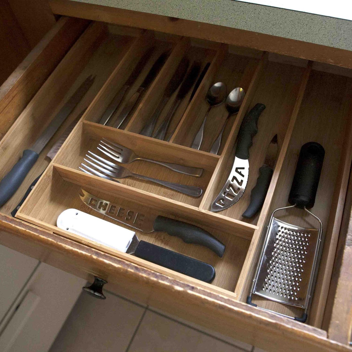 Organizador de utensilios de bambú expandible de 33 a 58 cm