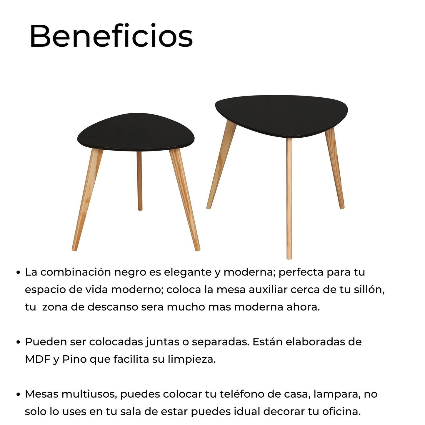 Juego De Mesas Auxiliares Minimalista 2 Pzas Negras