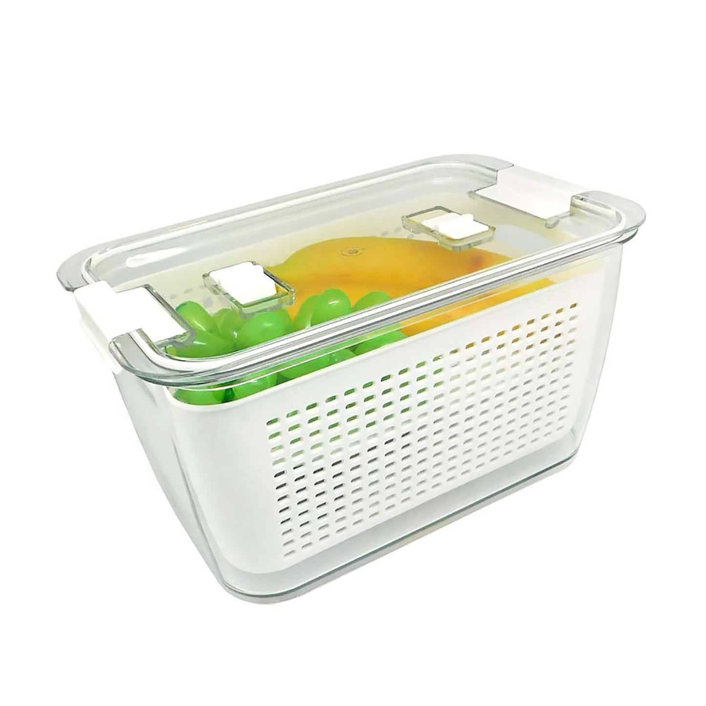 Recipiente transparente con canastilla doble en el interior y tapa