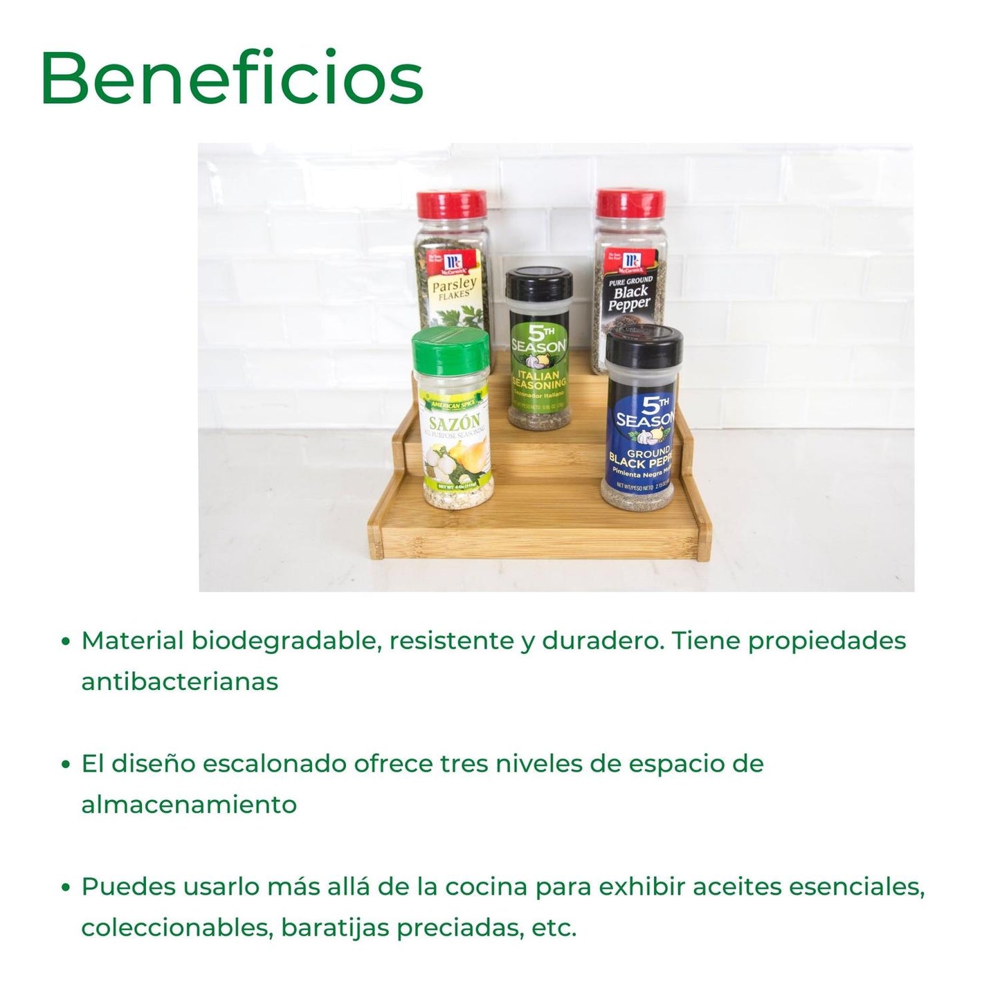 Estante Especiero de bambú 3 niveles, Natural