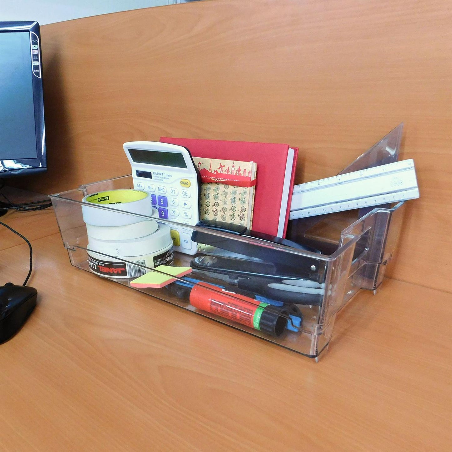 Caja organizadora transparente con agarraderas laterales