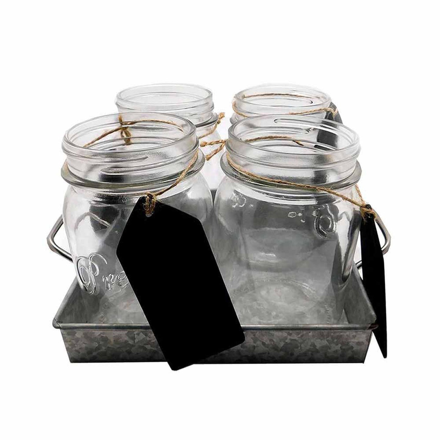 Set de 4 tarros mason jars con charola