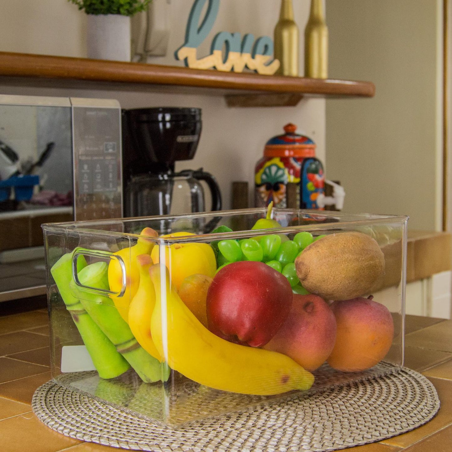 Caja organizadora transparente con asas laterales