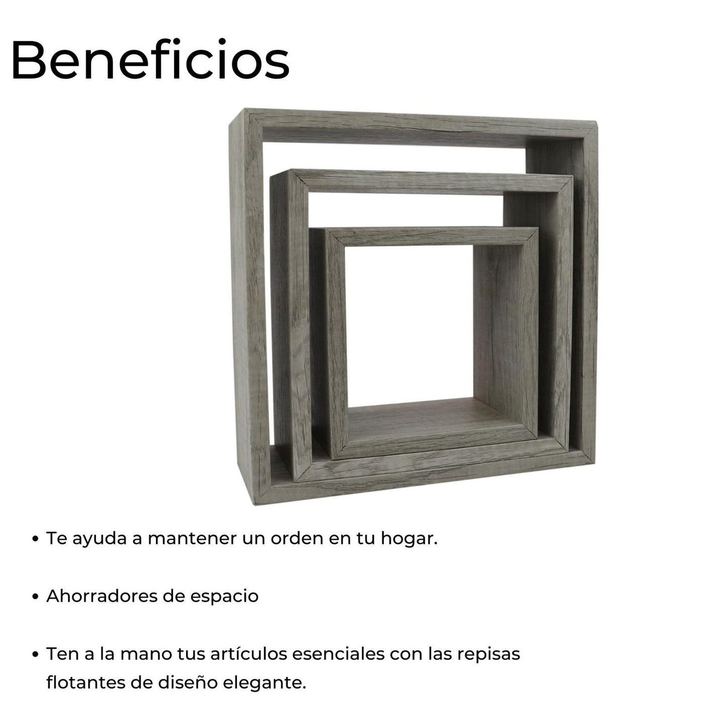 Set 3 Repisas Flotantes Cuadradas Gris
