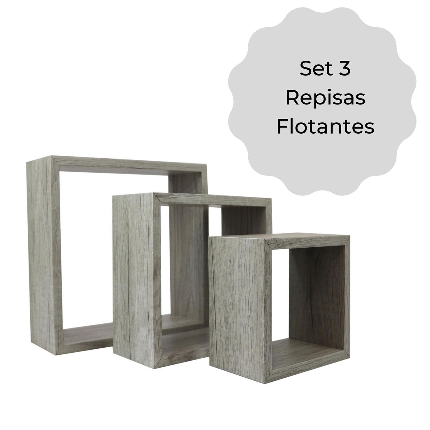 Set 3 repisas flotantes cuadradas minimalista Gris decora hogar