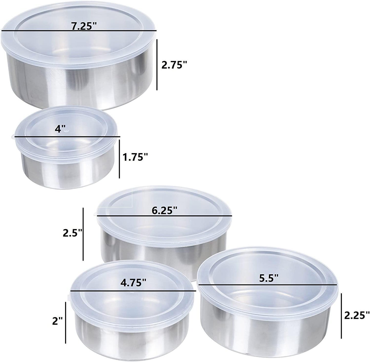 Set 5 recipientes de acero Inoxidable con tapa