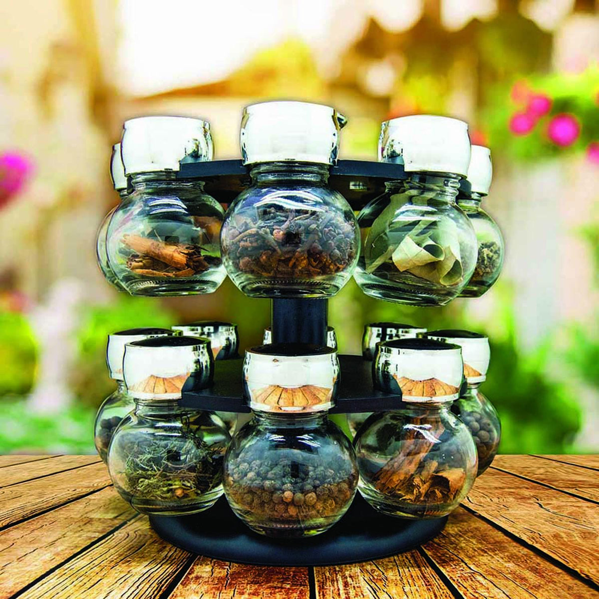 Especiero Giratorio con 16 Frascos de Vidrio | Organizador de Cocina Good & Good