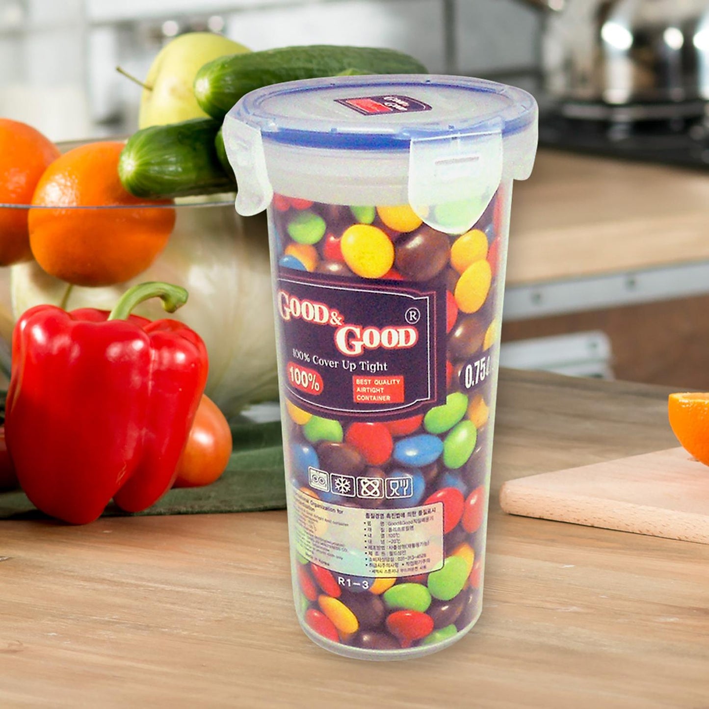 Recipiente con tapa hermética en forma de cilindro 750ml