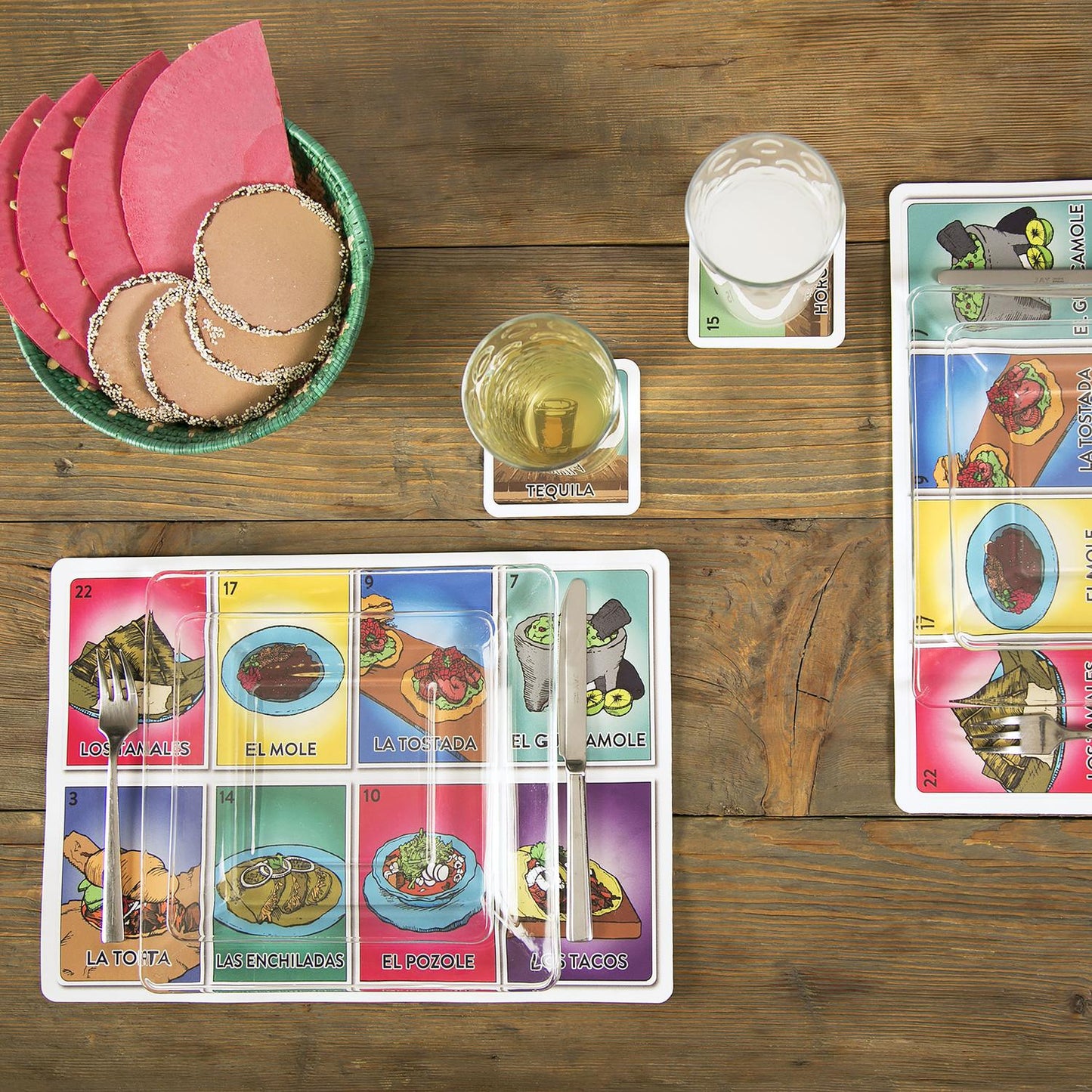 Juego de manteles individuales y porta vasos para 4 personas
