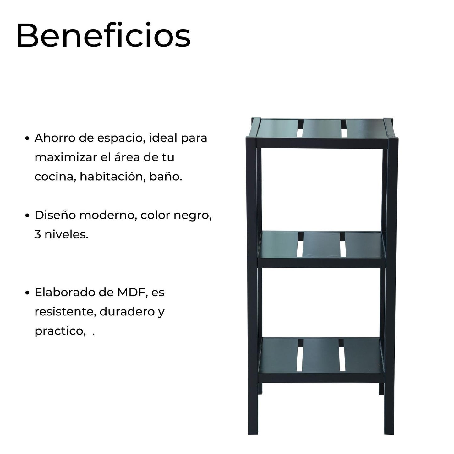 Mueble Anaquel Estante 3 Niveles Negro, Mdf