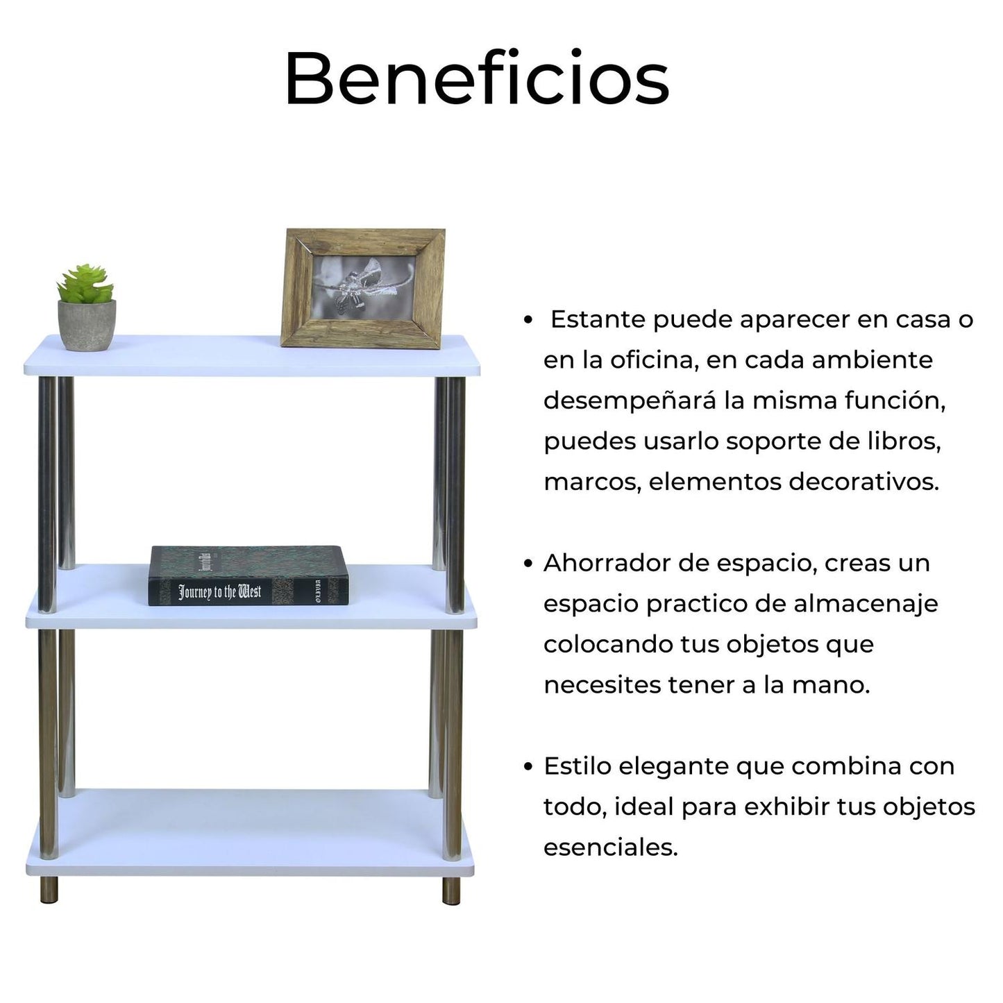 Anaquel Estante Multiusos Madera Con Acero Inoxidable Blanco