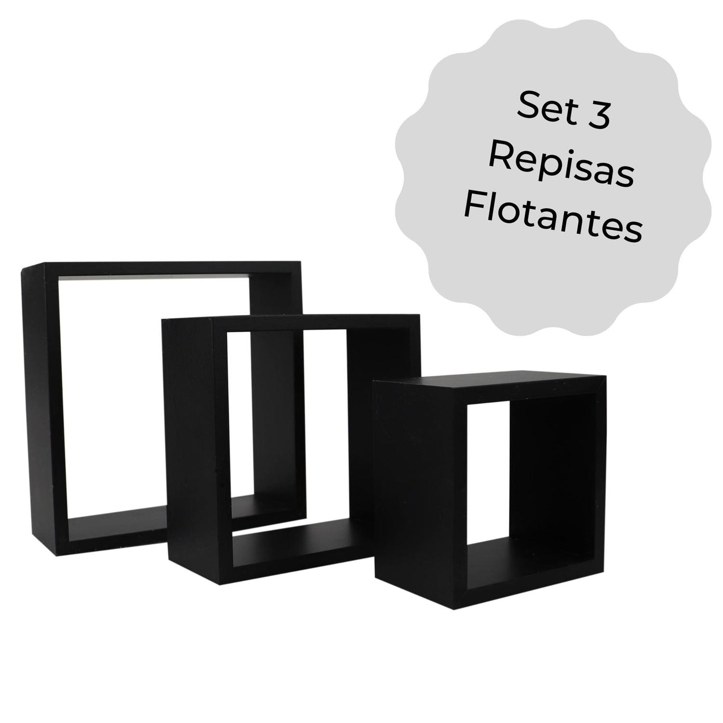 Set 3 Repisas Flotantes Cuadradas Negras