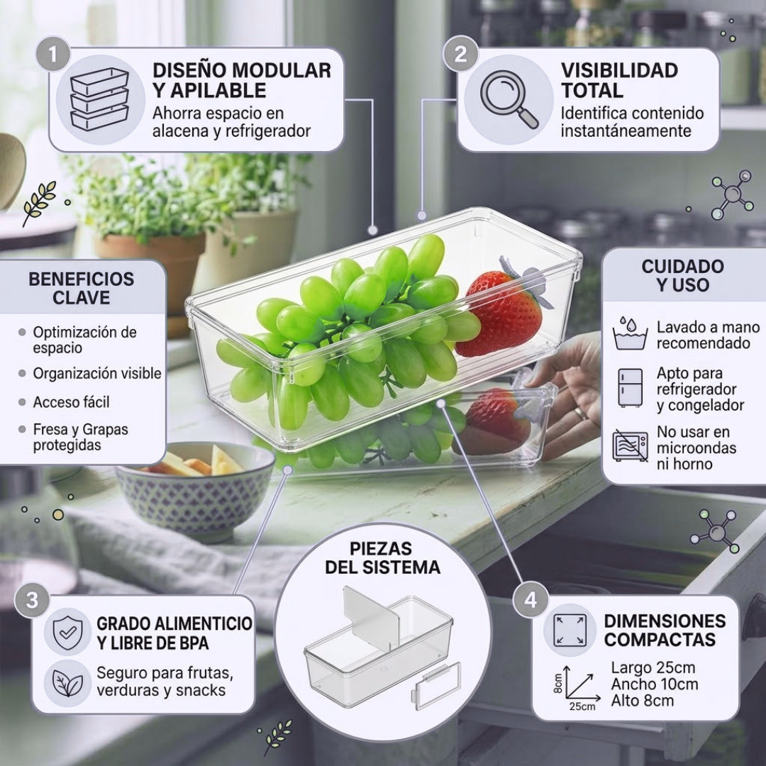 Caja Organizadora Multiusos Transparente 23 x 8 x 5 cm | Para Cajón y Refrigerador