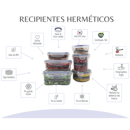 Set de 6 Recipientes Herméticos Multiuso Good & Good| Contenedores de Alimentos Transparentes con Tapa de Clip
