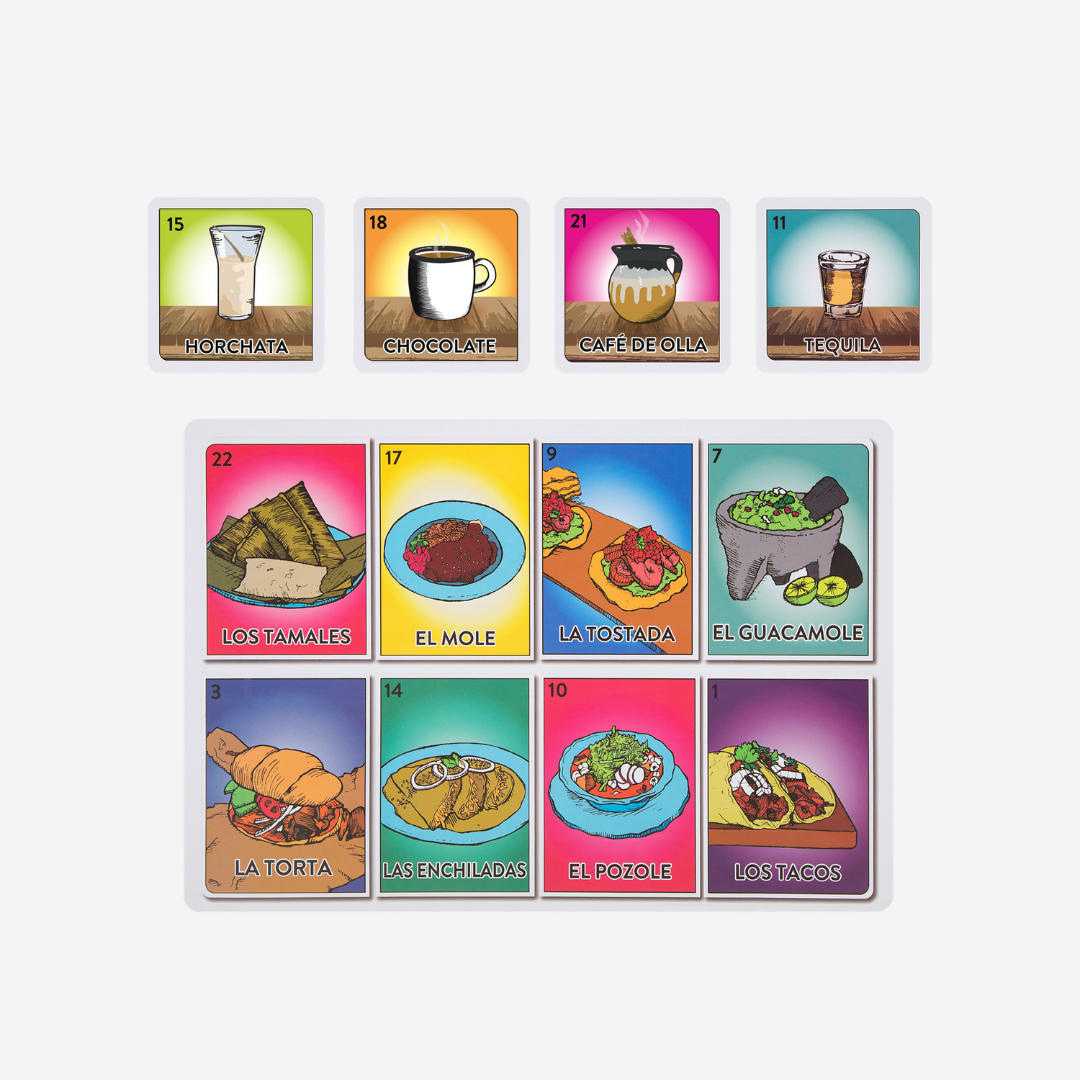Juego de Manteles Individuales y Posavasos Diseño Lotería Mexicana Gastronómica - Set Decorativo Plástico Lavable
