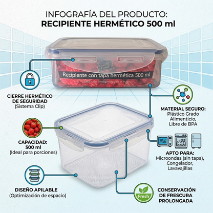 Recipiente Hermético 500 ml Good & Good | Tapa con Clips sin BPA