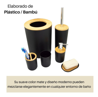 Juego De Accesorios Para Baño Con Bambú 7 Piezas