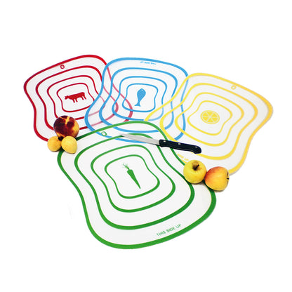 Set de 4 Tablas para Picar de Plástico Antideslizantes – Juego de Tablas de Cocina Clasificadas por Código de Color con Íconos |Carne, Pescado, Verduras y Frutas