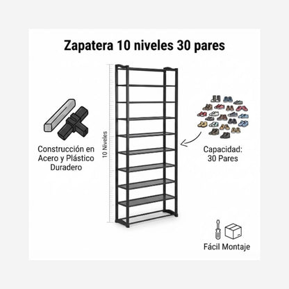 Zapatera de 10 Niveles para 30 Pares