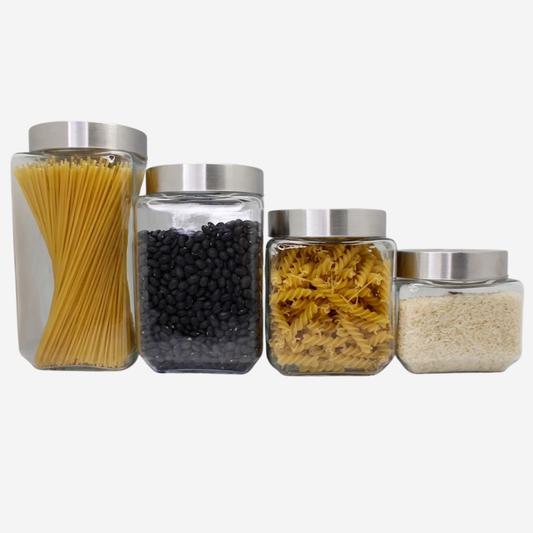 Set de 4 frascos de vidrio con tapa 2 L, 1.6 L, 1.2 L, 800 ml