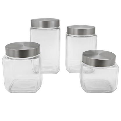 Set de 4 frascos de vidrio con tapa 2 L, 1.6 L, 1.2 L, 800 ml