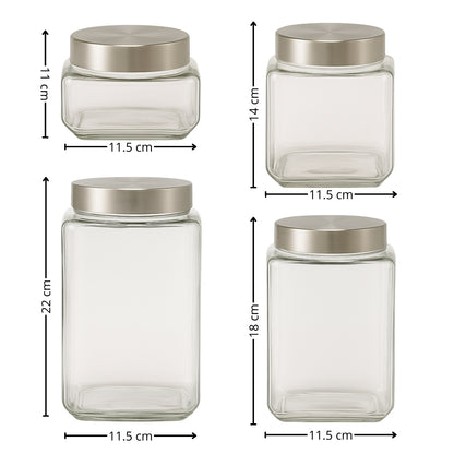 Set de 4 frascos de vidrio con tapa 2 L, 1.6 L, 1.2 L, 800 ml