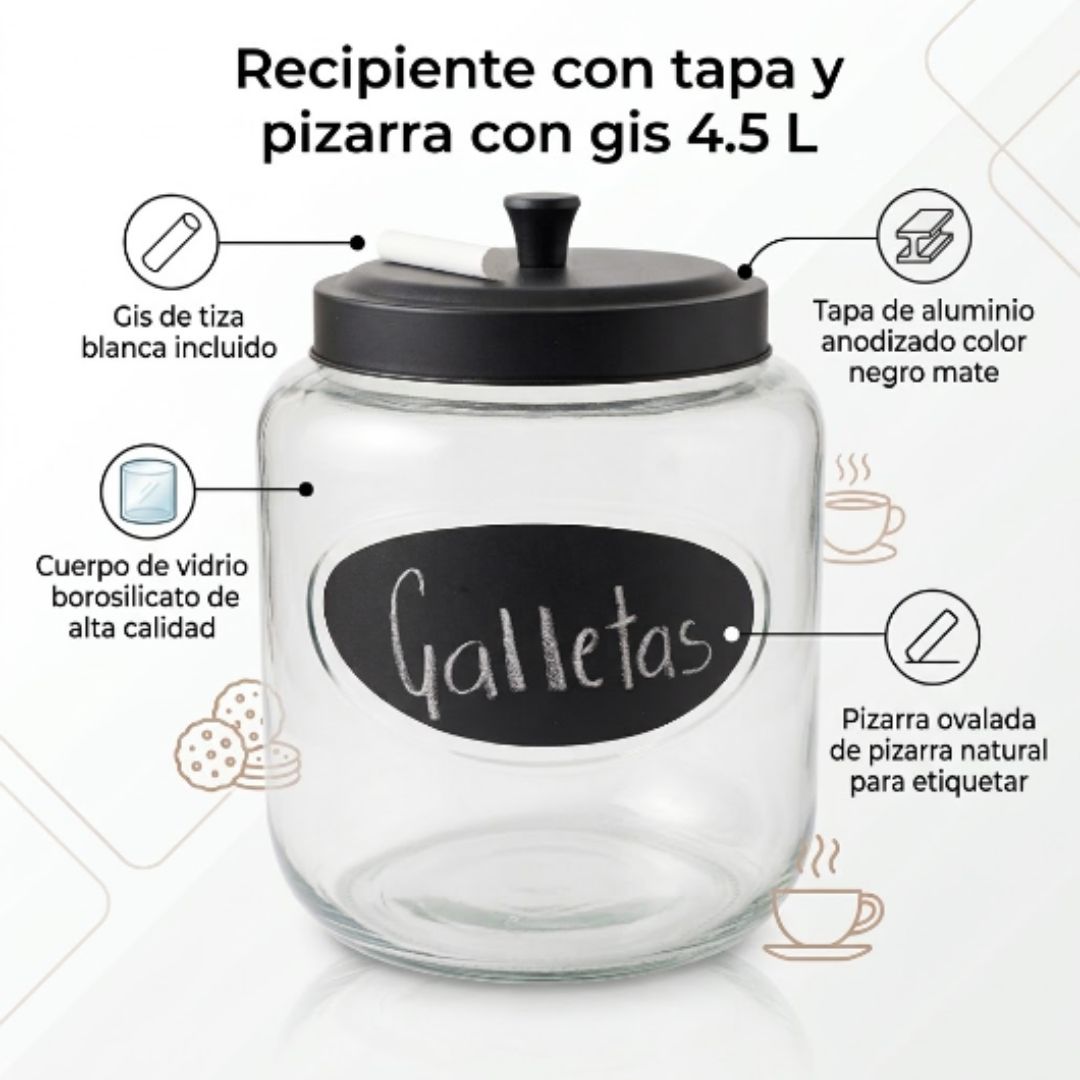 Recipiente con tapa y pizarra con gis 4.5 L