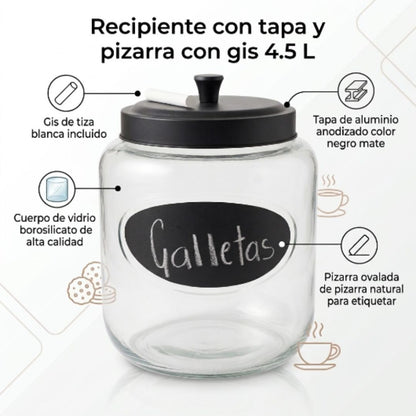 Recipiente con tapa y pizarra con gis 4.5 L