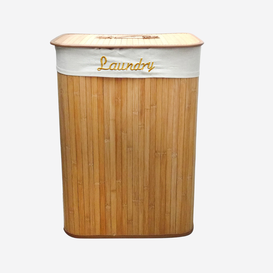 Cesto Rectangular De Bambú Con Interior De Tela Y Tapa
