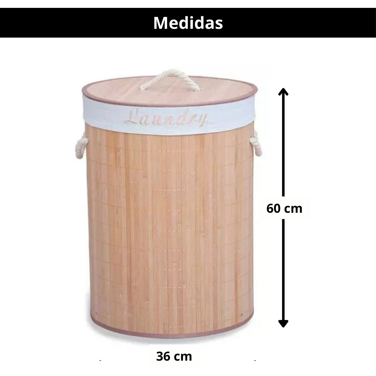 Cesto de bambú con interior de tela y tapa