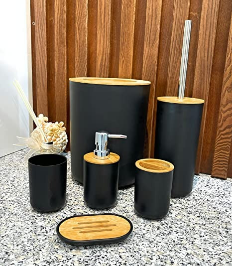 Juego De Accesorios Para Baño Con Bambú 7 Piezas