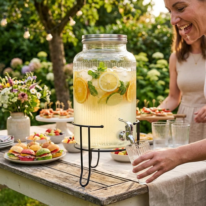 Dispensador de Agua de Vidrio 5.5 Litros Acanalado con Base | Vitrolero con Grifo